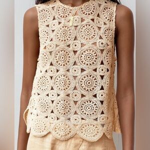 Zara cream ecru openwork crochet top size XL